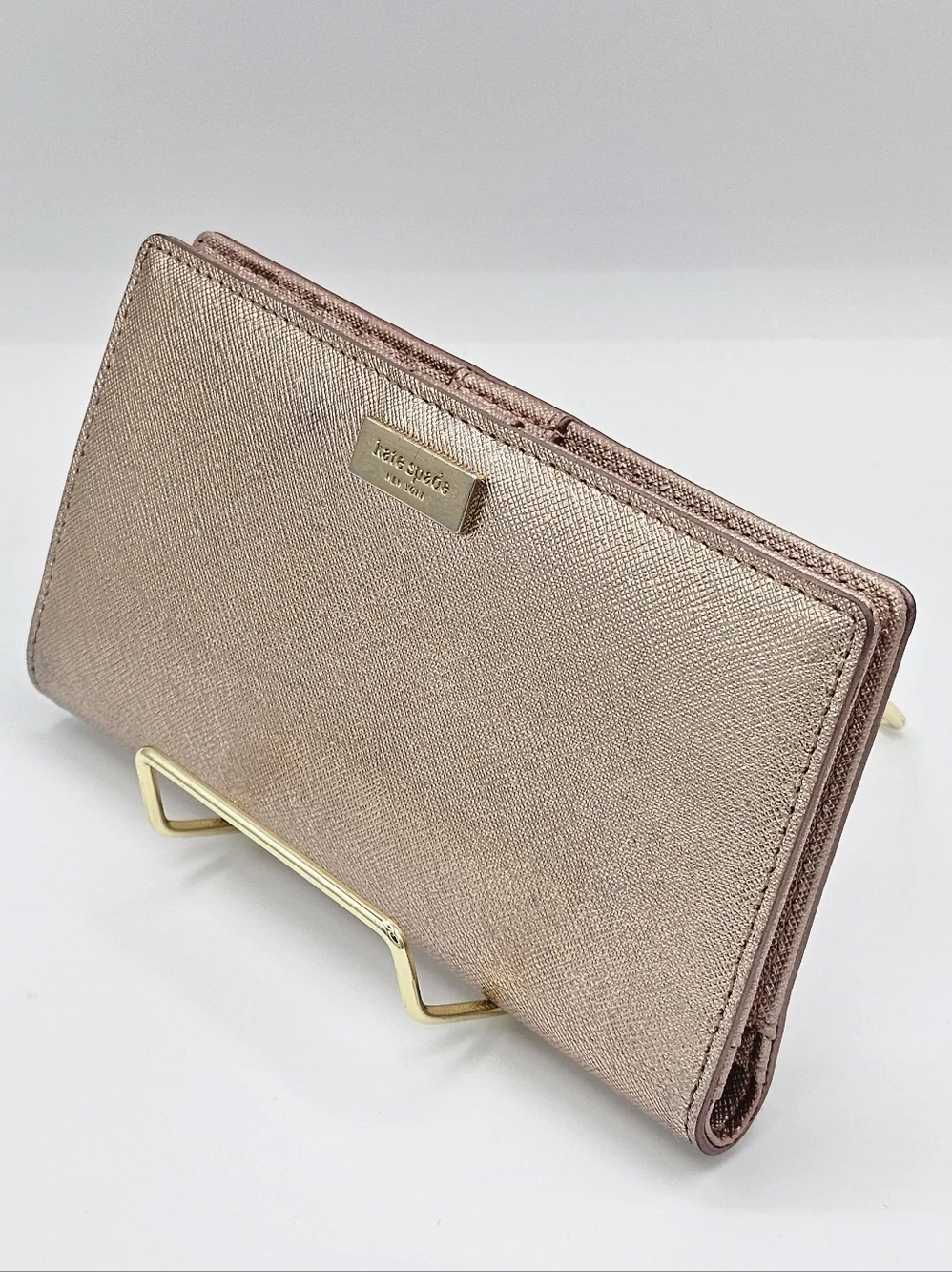 KATE SPADE Metallic Rose Gold Slim Bifold Wallet‎